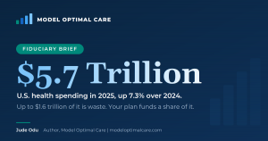Model Optimal Care Fiduciary Brief: $5.7 Trillion U.S. health spending in 2025, up 7.3% over 2024. Up to $1.6 trillion of it is waste. Your plan funds a share of it